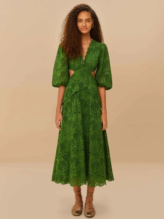 FARM Rio Dresses & Skirts - NWT FARM RIO Green Richeliu Eyelet Midi Dress